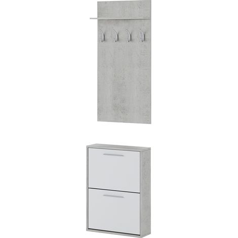 Mueble de entrada con zapatero de dos puertas y perchero Plaka Cemento (1/3)