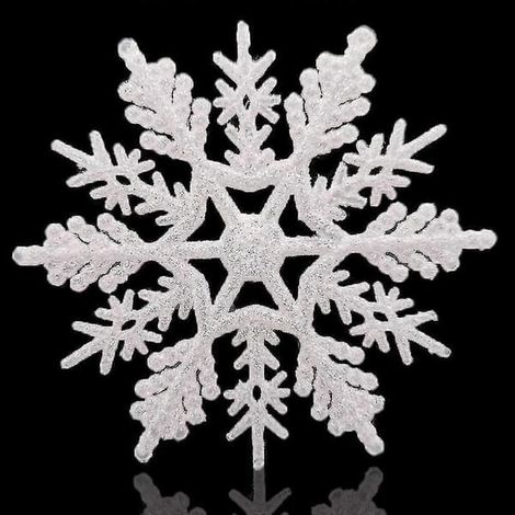 Ensemble de 5 grands flocons de neige blancs à paillettes de 30 cm, décorations de Noël (1/5)