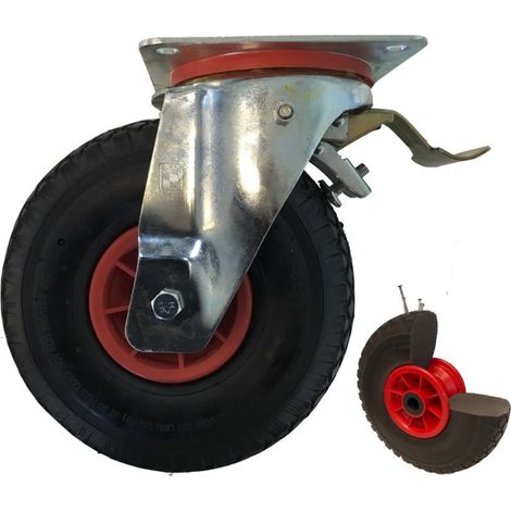 Roulette pivotante à frein diamètre 260 mm roue pneumatique increvable - 75 Kg (1/2)