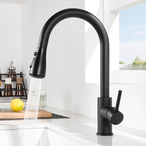 Robinet Cuisine Noir, Mitigeur Cuisine Noir avec Douchette avec 3 Modes de Pulvérisation, Rotatif à 360° Robinet de Cuisine, Installation Facile (1/3)