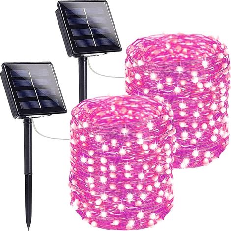 Juego de 2 guirnaldas de luces solares, cable de cobre, 200 LED, 22 m, resistente al agua IP65, 8 modos, para jardín y patio. (1/5)