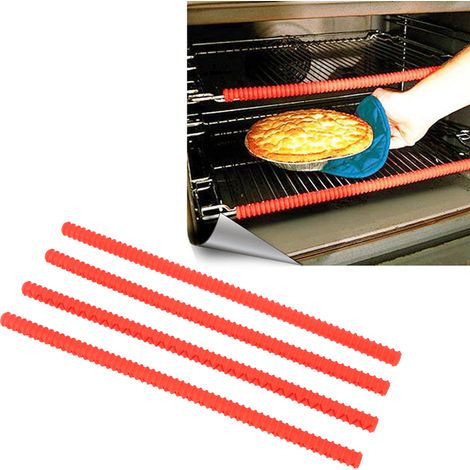 Manchon isolant thermique en silicone pour four à micro-ondes (quatre pièces), bande isolante thermique en silicone, bande dentelée anti-brûlure en silicone pour four (rouge) (1/5)