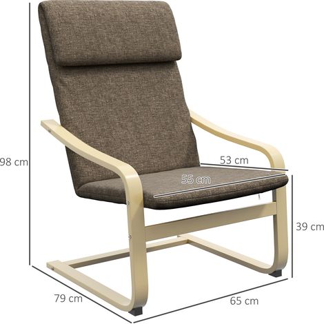 Fauteuil avec appui-tête et accoudoirs, revêtement aspect lin, structure en bois, marron et naturel (1/5)