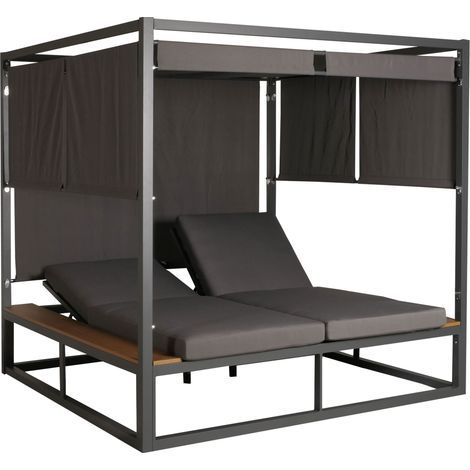 Aluminium Lounge-Gartenliege HHG-805, Sonnenliege Bali-Liege Doppelliege Outdoor-Bett Daybed, 10cm-Polster dunkelgrau