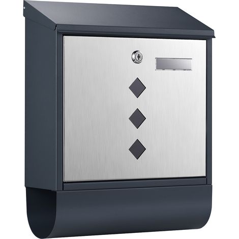 Wiltec Cassetta postale con vano portagiornale V36 antracite + inox 305 x 105 x 385 mm con vetrino nome (1/5)