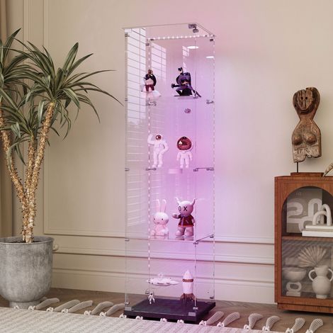 BLANKETSWARM - Vitrine en verre avec ruban LED, 40x35x163 cm, armoire vitrine de collection à serrure, Meuble vitrine verre moderne - 4 étagères et 2 portes - pour salon, chambre ou bureau, Noir (1/5)