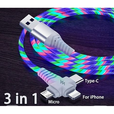 Cable para teléfono 3 en 1 Micro USB USB-C Apple 200 cm luminoso (1/5)