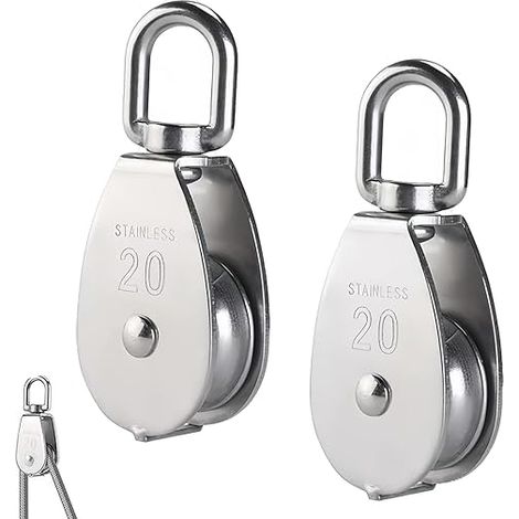 Poulies Simples Acier Inoxydable 304, Poulie Levage 20mm Câbles Cordes, Levage Traction, Utilisation Intérieure Extérieure, Capacité Charge 75kg (1/5)
