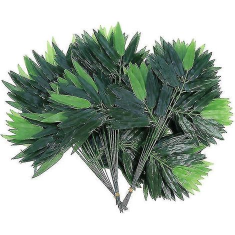 25 feuilles de bambou artificielles vertes, fausses plantes vertes, feuillage décoratif Caliduct pour la maison, l'hôtel ou le bureau (vert) (1/5)