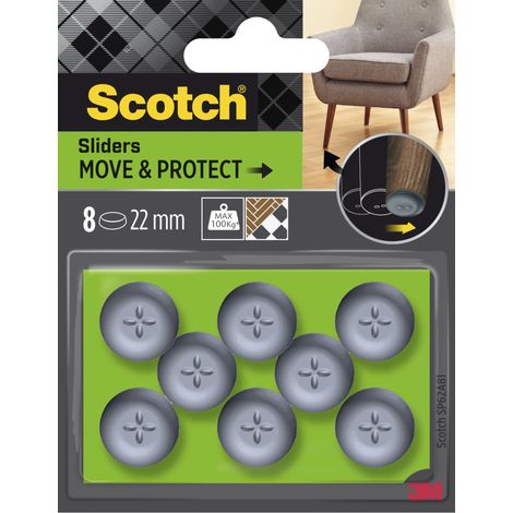 Lot de 2 patins glisseur Move & Protect Scotch®, adhésif, gris, Ø 22 mm, 8/paquet -100 kg (1/2)