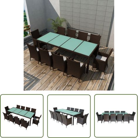 The Living Store 11-tlg. Garten-Essgruppe mit Auflagen Poly Rattan Braun - Gartenmöbelset - Rattan Gartenmöbel - Outdoor Essgruppe - Gartenstuhl - Gartentisch (1/5)