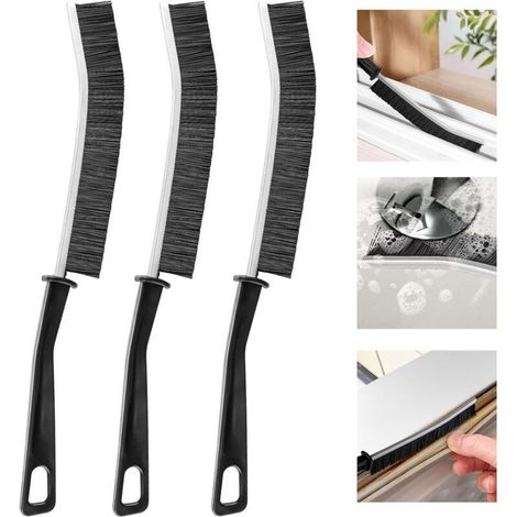 Brosse de nettoyage pour rainures, lot de 3, brosse de nettoyage pour joints de carrelage, joints de rainures de fenêtres, coins, rails coulissants, toilettes, salle de bain, cuisine (noir) (1/5)