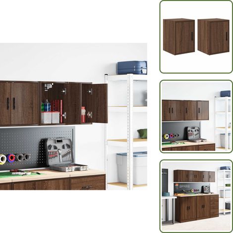 Garagen-Wandschränke 2 Stk. Braun Eichen-Optik Holzwerkstoff - Garagen-Wandschrank - Garagen-Wandschränke - Schrank - Garagen-Lagerschrank (1/5)