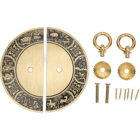 Poignée pour armoire antique – Double anneau en cuivre patiné, panneau décoratif, installation facile (1/5)