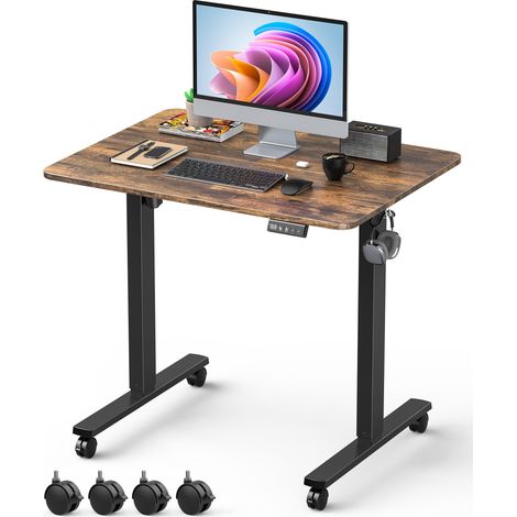 Bureau électrique, réglable en hauteur, 80x60 cm, Plateau de table, Bureau réglable en hauteur, Bureau d'ordinateur avec fonction mémoire, brun (1/5)