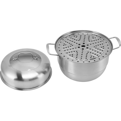 Dampfgarer aus Edelstahl mit Griffen an beiden Seiten, dickem, mehrstufigem Dampfkorb, Topf mit Deckel aus gehärtetem Glas, 2 Ebenen (1/5)