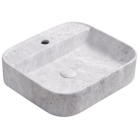 ONDEE ZEN - Vasque à poser rectangulaire LIVA - Céramique - Finition : Marbre Gris - Dim : 45 x 40 x 11 cm