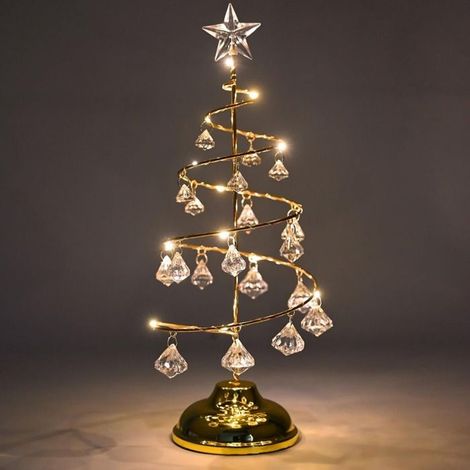 Lumière de Noël Cristal 33 cm, Sapin de Table LED avec Pendentif Cristal, Décoration Maison/Bureau Mariage Fête Hiver (Or) (1/5)