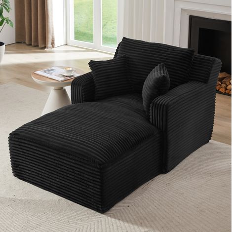 Chaiselongue in velluto a coste, divano relax e letto senza montaggio, nero (1/5)