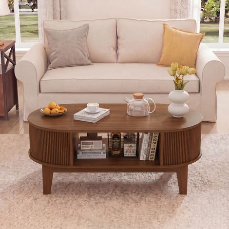 Table Basse Elliptique - avec Rangement Intégré - Table de Salon Style Scandinave - avec Espace de Stockage Ouvert - Maison Tendance (1/5)