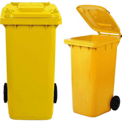 BIDONE RACCOLTA DIFFERENZIATA CARRELLATO 240LT BIANCO-VERDE-BLU-GIALLO-MARRONE, "Giallo"