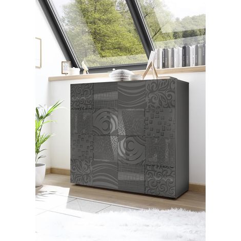 Buffet haut moderne laqué gris brillant Orlane (1/5)