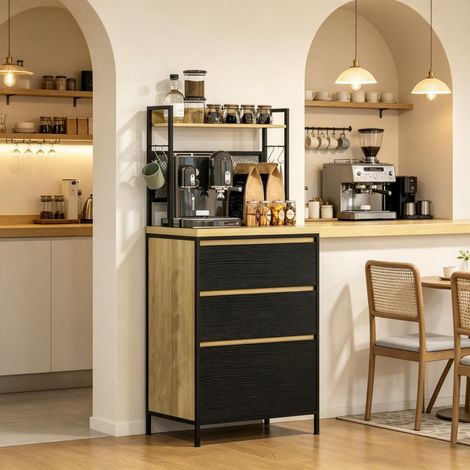 Armoire de cuisine style industriel avec 3 tiroirs, plan de travail, compartiment de rangement et 4 crochets, meuble de stockage robuste pour cuisine, atelier et espace de préparation (1/5)