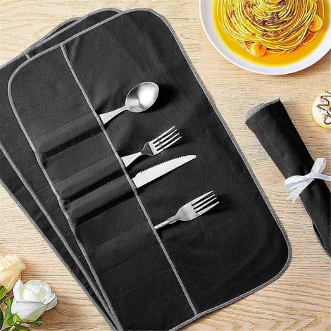 [RM] Sac de rangement pour couverts, pochette en feutre, organisateur de couverts, sac de protection anti-oxydation pour couverts, noir