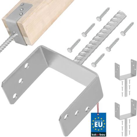2 pcs Support Poteau à Sceller - Acier Galvanisé - 141 mm - Argent - Pied de Poteau Bois - avec Ancrage Béton - Embase Robuste pour Clôture Jardin Terrasse-NANOTEH (1/5)