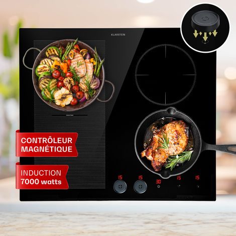 Klarstein – Plaque induction vitrocéramique 7000W – 4 feux avec zone flexible 2500W – Sécurité enfant – Minuterie – Panneau tactile amovible (1/5)