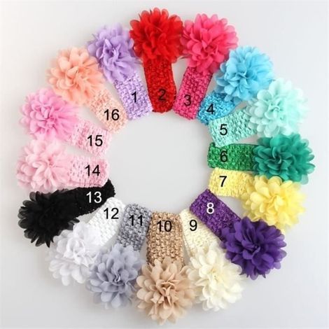 12pcs Bande de cheveux de grande fleur Bandeau bébé - 12 couleurs