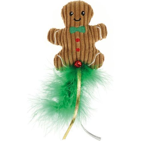 Gioco per gatti natalizio peluche pan di zenzero con piuma 20 cm