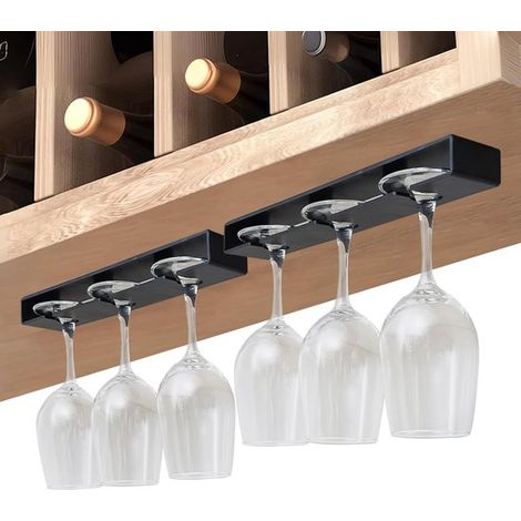Porte-verre à vin en 2 parties, plastique, auto-adhésif, sans perçage, noir