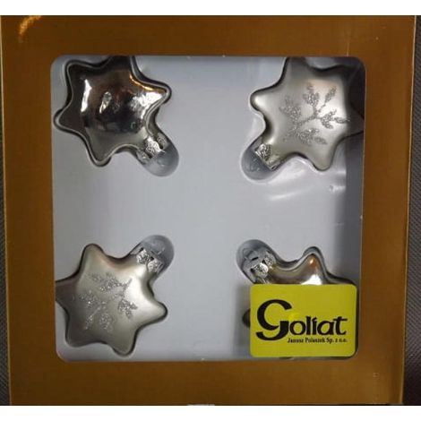 Juego de 4 adornos de cristal plateados con forma de estrella (1/5)