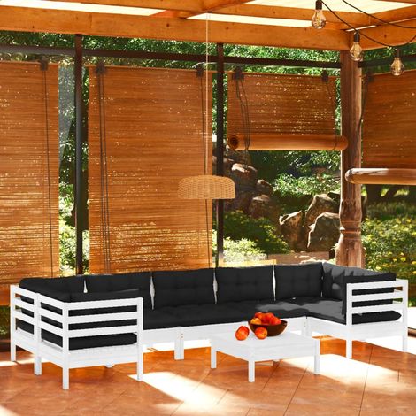 8-tlg. Garten-Lounge-Set mit Kissen Weiß Kiefernholz vidaXL (1/5)