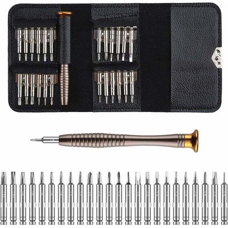 Mini Tournevis Précision Kit Outils de Réparation de Tournevis de Précision Portable avec étui en Cuir pour Laptop Montre Bijoux Jouets 25 en 1 (1/3)