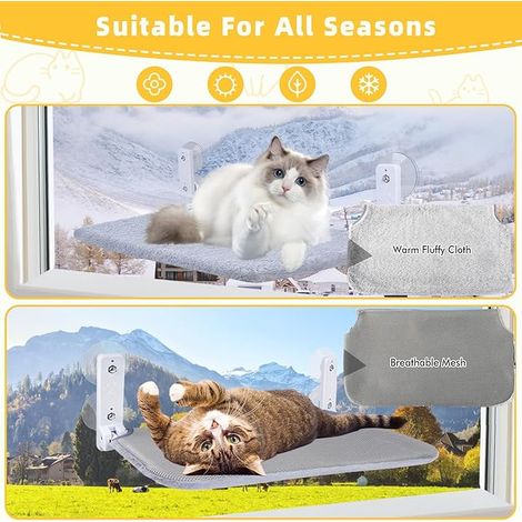Hamac pour Chat pour fenêtre - 45 x 30 cm - Lit en Peluche - Pliable et Stable - 4 ventouses puissantes jusqu'à 18 kg (Gris-L) (1/4)