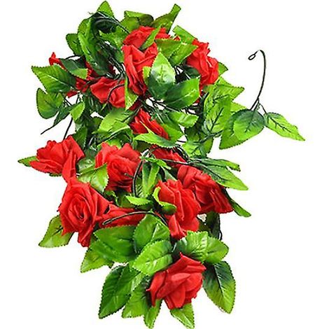 Guirlande de fleurs artificielles en soie, roses et lierre, à suspendre, pour mariage ou décoration intérieure à faire soi-mêmerouge (1/5)