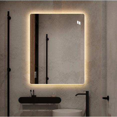 REDOM - Espejo de baño - 60x80x5 cm - retroiluminación LED - antivaho - intensidad regulable - vidrio - argenté