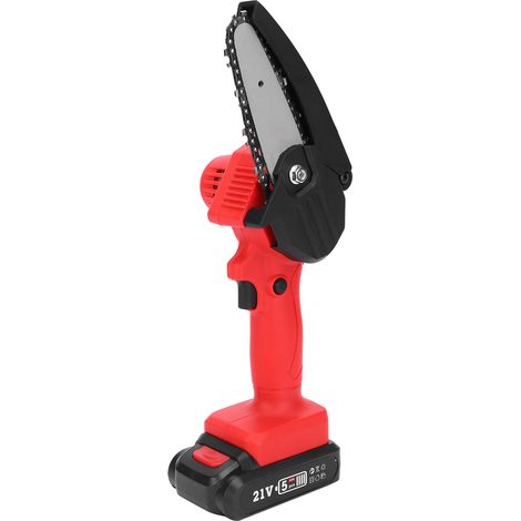 Tronçonneuse Électrique 21V Lithium, Scie à Chaîne Jardinage Bois, Outil Forestier, Coupe de Bois, Rouge, Chargeur AC100-240V, Prise UE (1/5)
