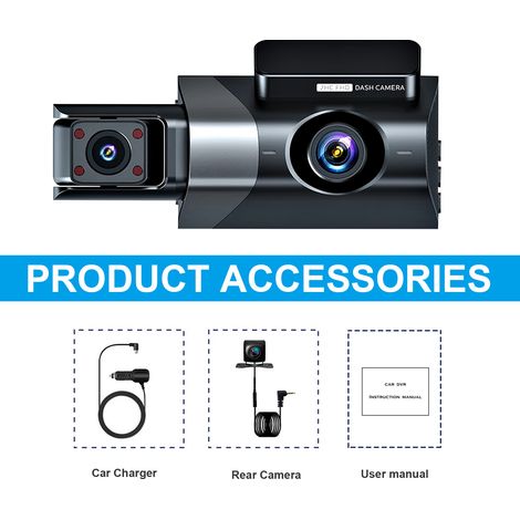 FLITI Dashcam 3 Lenses 1296P HD WiFi with Front, Rear, and Interior Cameras, Night Vision, 3.0 Inch IPS Screen, Car Recorder (1/5)