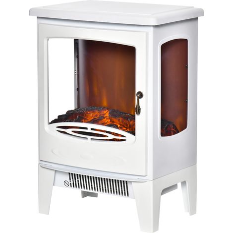 Cheminée électrique poêle Style néo-rétro 900-1800 W Simulation Flammes LED luminosité réglable Acier ABS Blanc