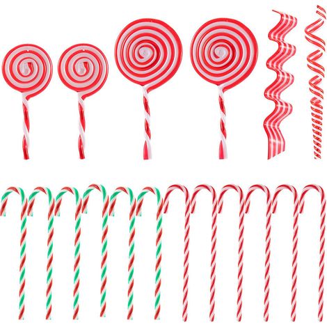 18 pièces Ornements de Noël en Canne à Sucre pour Sapin, Décorations de Porte et Fenêtre en Forme de Sucre d'Orge (1/5)