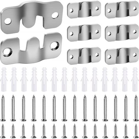 14 Pièces Supports de Montage Encastrés, Boucle Quincaillerie Murale en Acier Inoxydable, Supports Encastrés pour Cadre Photo, Mural Cintre Photo, avec 28 Vis, Argent 44 x 19 mm (1/5)