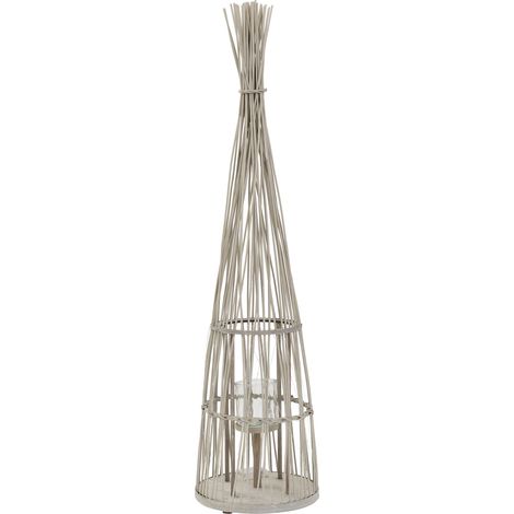 ECD Germany Lanterna in Bambù da Giardino, Altezza 132 cm, Colore Legno, Portacandela con Catena Luminosa a LED e Inserto in Vetro, Lanterna a Vento, Stile Boho, Decorazione per Terrazza e Interni