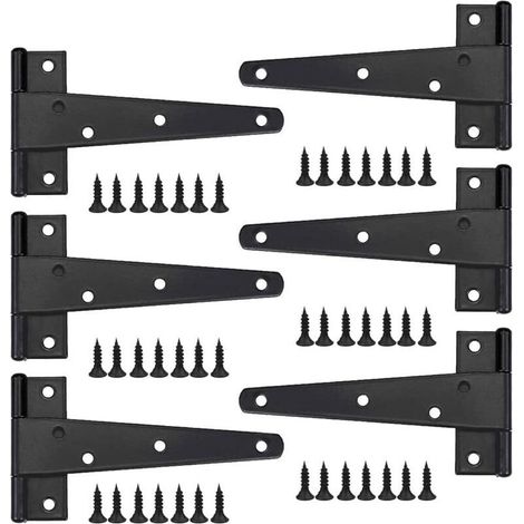 Charniere Porte Lourde 6pcs, Charniere Porte 6 Pouces, Charnière en T Noires, Charniere Plate Inox Charnières de Portes en Fer Charnières Robustes pour Portes, Fenêtres, Abris de Jardin (1/4)
