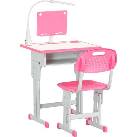 Set bureau et chaise pour enfants 6-12 ans reglable avec lampe et tiroir rose (1/5)