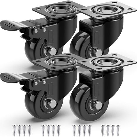 4er-Set robuste Rollen mit 2 Bremsen + Schrauben – 50 mm – 4er-Set kleine, bodenschonende Rollen für Möbel (1/5)
