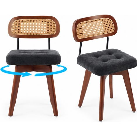 FurnitureR Lot de 2 chaises pivotantes noires en chenille avec dossier cannage (1/5)