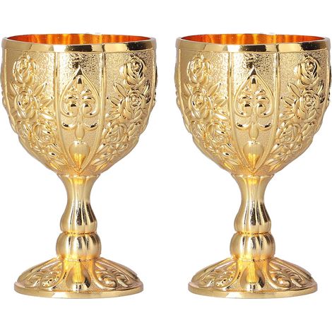 Ej.Life 2 Stück 30 Ml Kelchbecher, Retro-Weinkelch, Goldene Ornament-Kollektion, Kleiner Kelch, Geprägter Weinlikörbecher (Kürbisgold) (1/5)